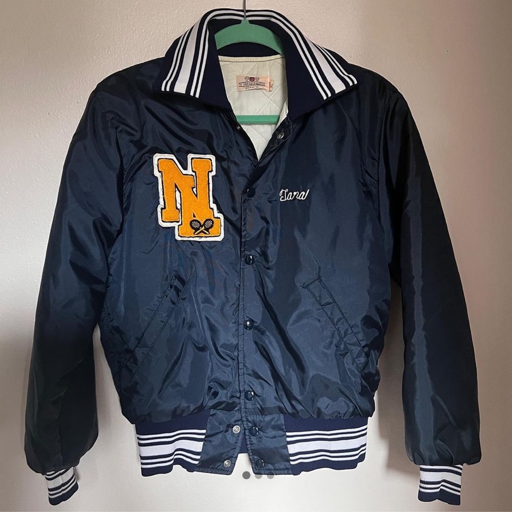 1980s bomber varsity sports jacket. Tara embroidered on front. Size small